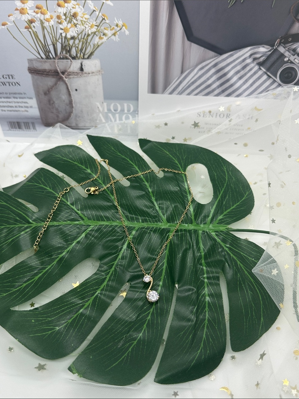 Gold Crystal Drop Necklace - Elegant Women's Jewelry